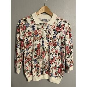 Vintage Women Top Size Large Floral Collared 3/4 Sleeve Romantic Cottagecore 90s